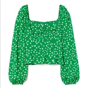 H&M Green floral Puff Sleeved top